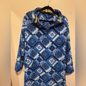Lands' End Blue Geometric Fleece Pullover with Yellow Trim